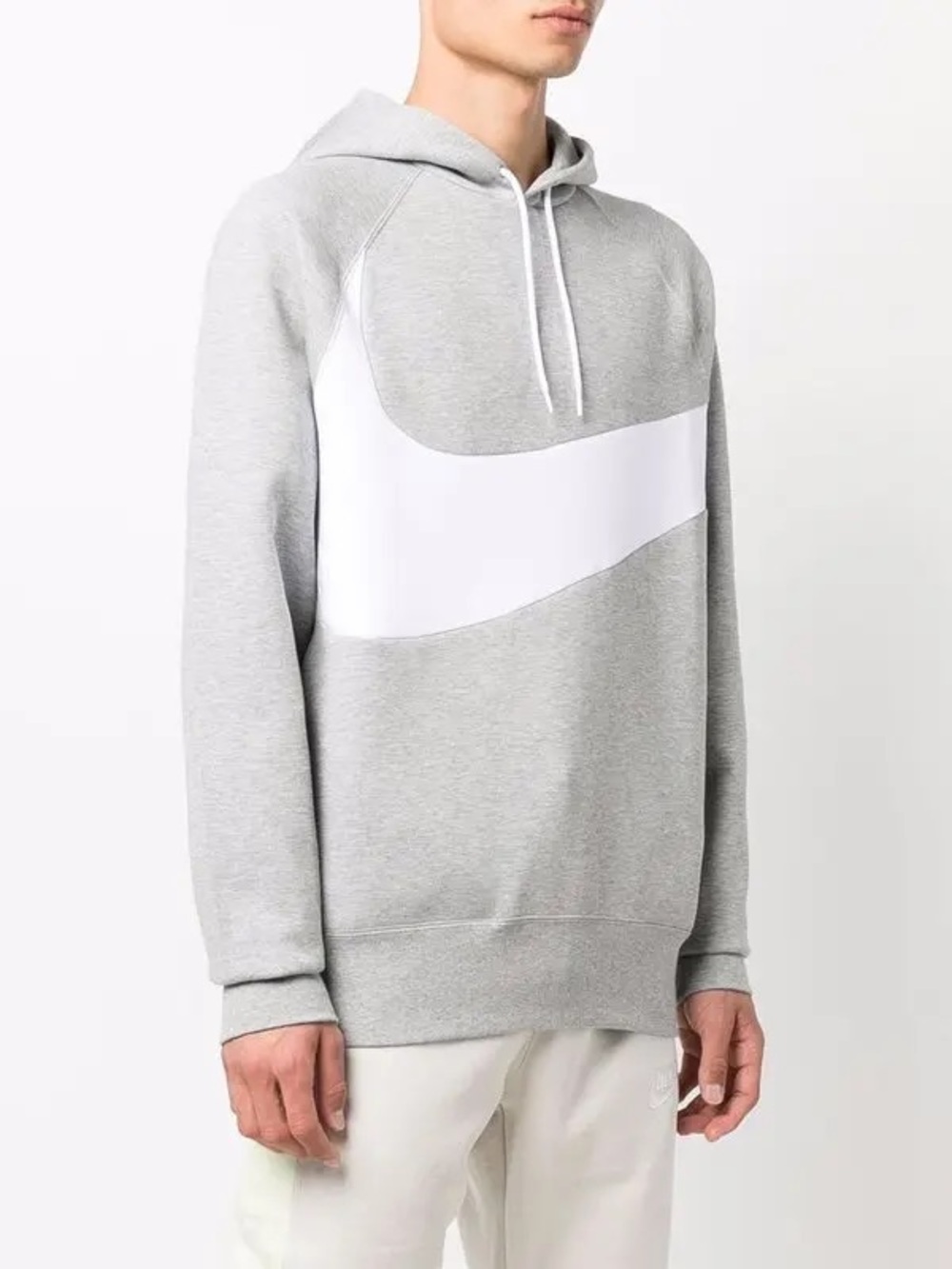 Nike S Hoodie Oversize Swoosh Grey White Colorblock Streetwear Sporty Athleisure